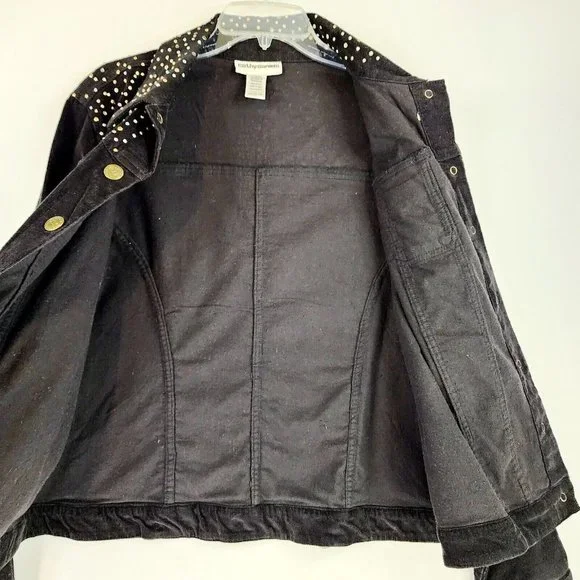 Cathy Daniels Jacket Womens Large Black Corduroy Rhinestone Western Snap On - Picture 3 of 11